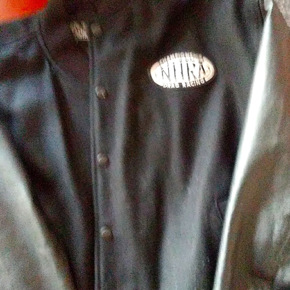 A black leather men's jacket extra large NHRA